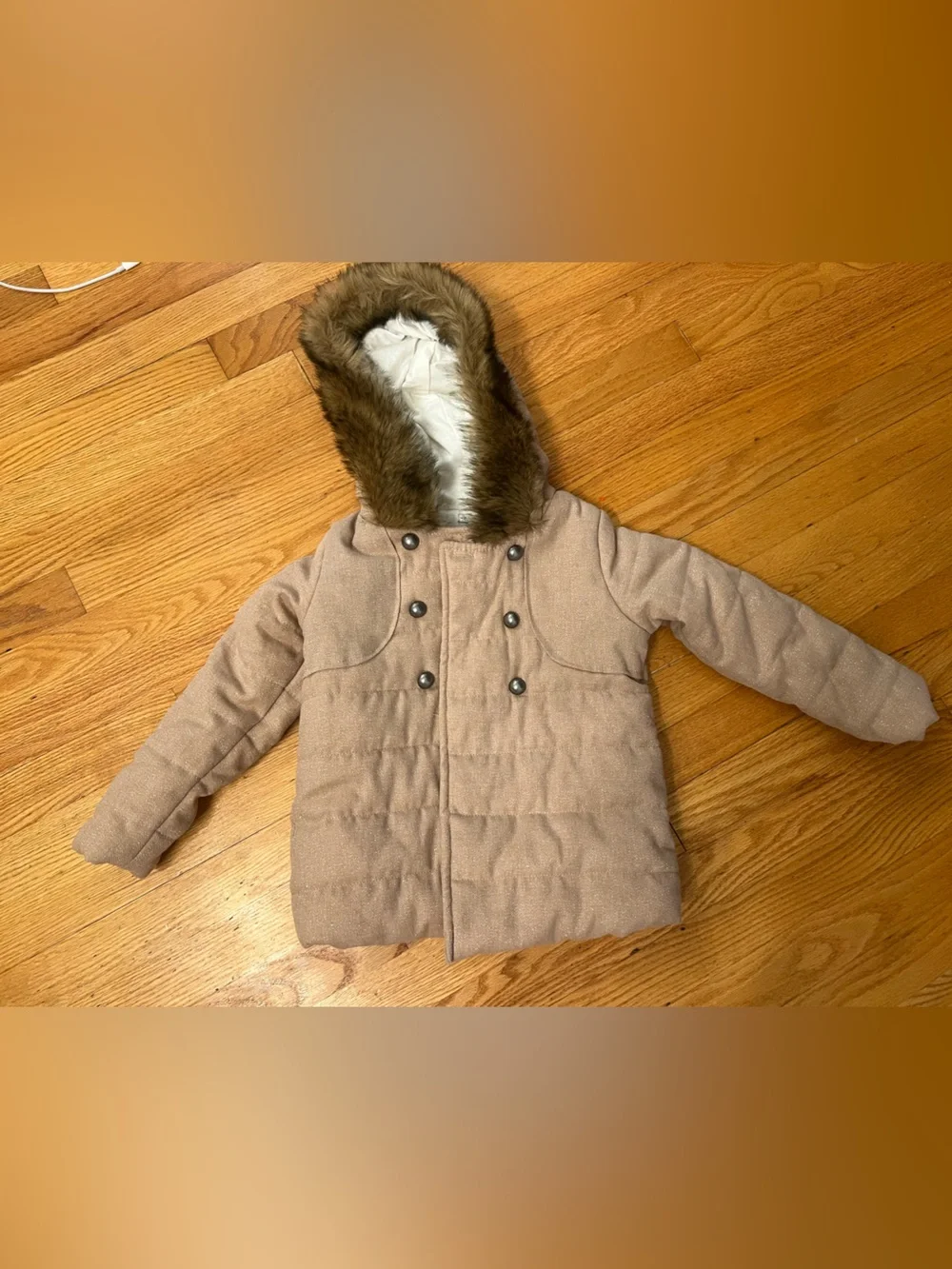 Kids Faux-Fur Hooded gold-toned quilted Puffer Coat jacket